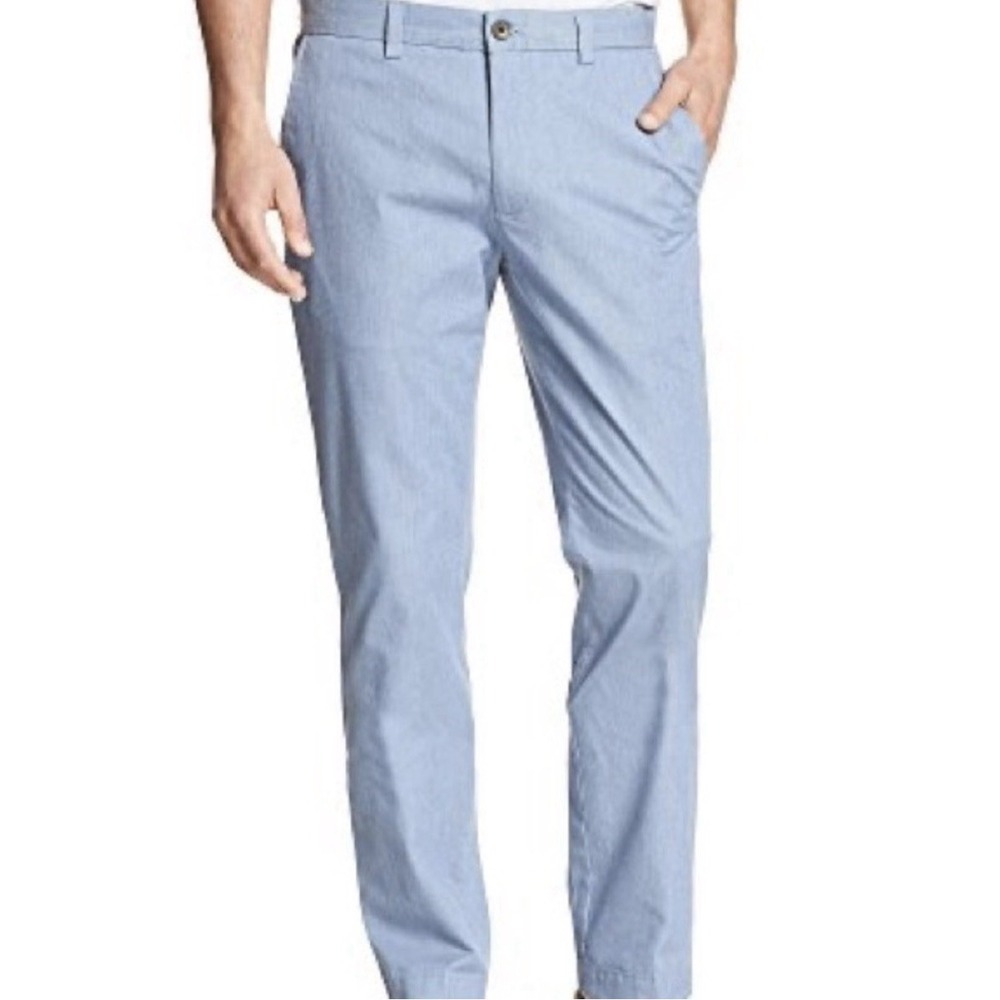 Banana Republic Aiden Chino Pants Men 34x30 Blue White Stripe Slim Stretch